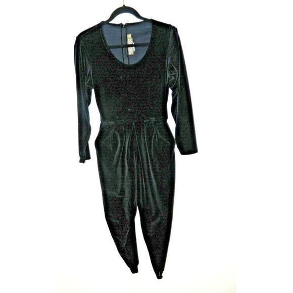 Karen Kane Jumpsuit Women's Small Black Velour Velvet 90's Y2K Stirrups Pockets - Picture 1 of 10